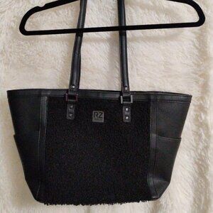 Rachel Zoe Black Faux Leather/Sherpa Shoulder Bag Purse EUC